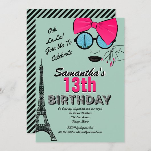 Einladungskarte Paris Geburtstag Einladung (Vorne/Hinten)