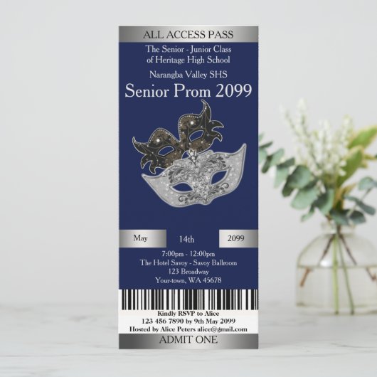 Einladungskarte Prom Trend, Masquerade, leichte Be Einladung (Stehend Vorderseite)