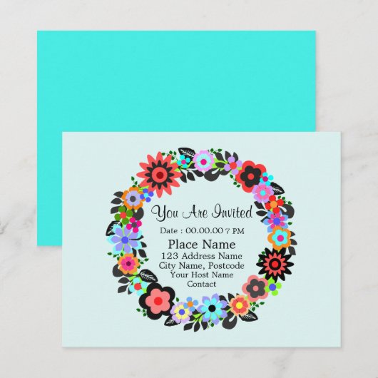 Einladungskarte "Schöner Blumenkranz". Einladung (Vorne/Hinten)