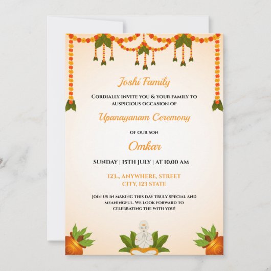 Einladungskarte von Upanayanam, Thread-Einladung Einladung (Vorderseite)
