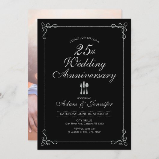 Einladungskarte zum 25. Hochzeitstag Einladung (Vorne/Hinten)