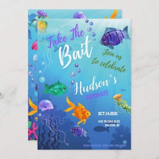 Einladungskarte zum Geburtstag des Köders (Vorne/Hinten)