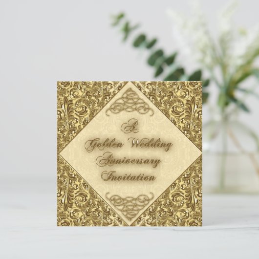 Einladungskarte zum Goldenen Hochzeitstag Einladung (Stehend Vorderseite)