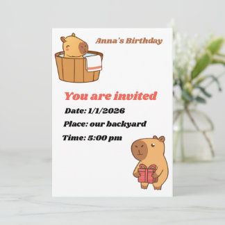 Einladungskarte zur Capybara-Party | Süßer Geburts Einladung