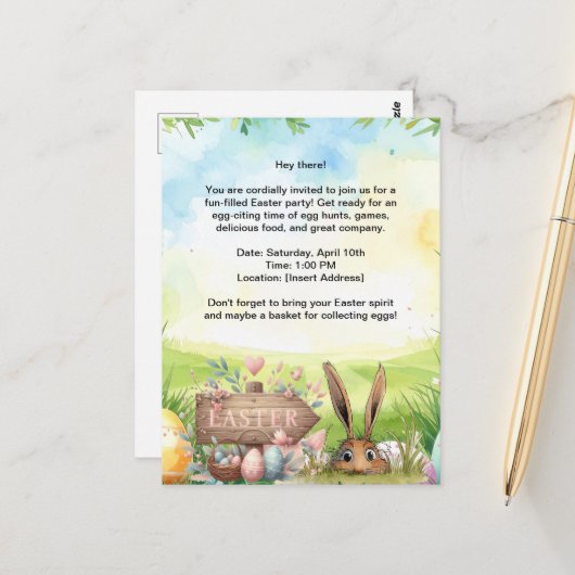 Einladungskarte zur Osterparty (Vorderseite/Rückseite Beispiel)
