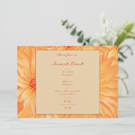 Einladungsschablone - kundengerechte orange Lilien Einladung (Stehend Vorderseite)