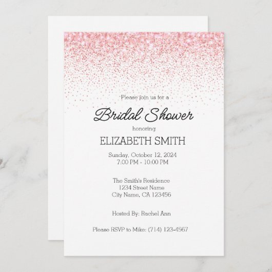 Einladungstablett Rosa Glitter Brautdusche Einladung (Vorne/Hinten)