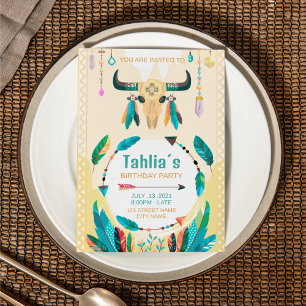 Einladungsvorlage zum Geburtstag im Boho-Stil für Einladung