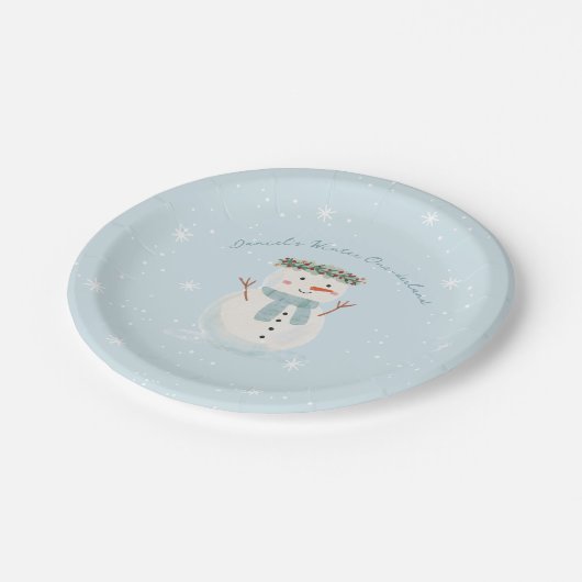 Einlandwinterbash Niedlich Snowman und Schneeflock Pappteller (Schrägansicht)