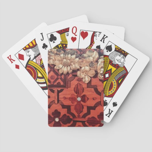 Einlegeholz mit goldfarbenem Blumenkranz Spielkarten (Rückseite)