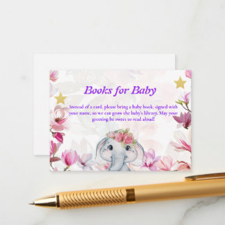 Einlegekarte Bücher für Baby Elephant Floral. Begleitkarte