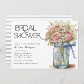 Einmachglas | Rosenrosen-Brautparty Einladung (Vorne/Hinten)