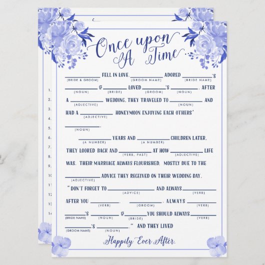 Einmal auf der Liebe Story Bridal Libs Game Blue Einladung (Vorne/Hinten)