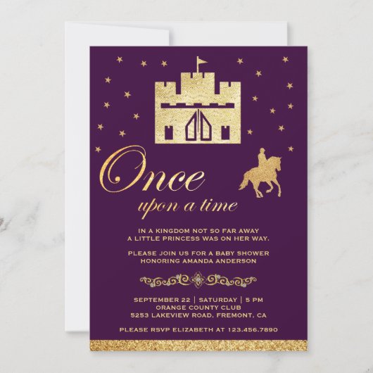 Einmal auf einem Burggrab Storybook Kinderdusche Einladung (Vorderseite)