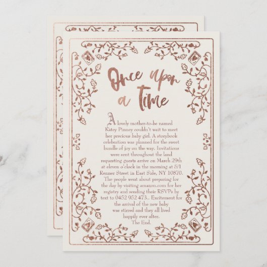 Einmal auf einem Zeitgeschichten-Buch Kinderdusche Einladung (Vorne/Hinten)