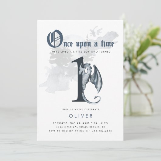 Einmal | Dragon 1st Birthday Einladung (Stehend Vorderseite)