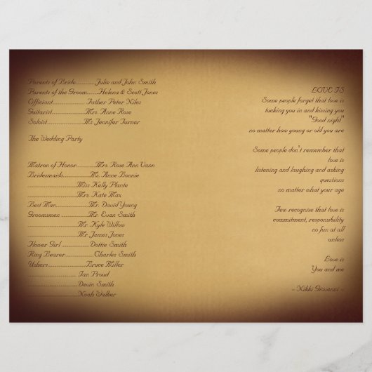 Einmal ein Hochzeitsprogramm (Rückseite)