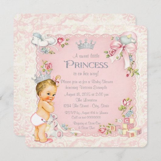 Einmal eine kleine Princess-Kinderdusche Einladung (Vorne/Hinten)