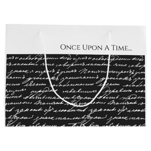 Einmal in der Geschichte Schwarz-weiß handgeschrie Große Geschenktüte (Rückseite)