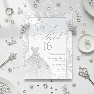 Einmal in einem süßen 16 Silber Prinzessin Geburts Einladung