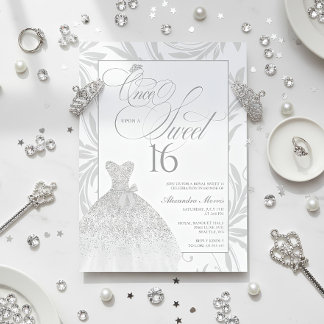 Einmal in einem süßen 16 Silber Prinzessin Geburts Einladung