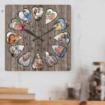 Einmal in einer Zeit von 12 Herz geformt Foto Dunk Quadratische Wanduhr<br><div class="desc">Erstellen Sie Ihre eigene Multi-Foto-Uhr, um Ihre Geschichte zu erzählen - die Mitte der Uhr wird mit "Once upon a time" in handgeschriebener Typografie geschrieben. Verwenden Sie die Bildvorlage, um 12 Ihrer bevorzugten Fotos hinzuzufügen, die in herzförmigen Rahmen angezeigt werden. Das Design verwendet porträtierte vertikale Fotos für alle Zahlen außer...</div>