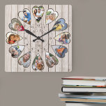 Einmal in einer Zeit von 12 Herz geformte Fotos he Quadratische Wanduhr<br><div class="desc">Erstellen Sie Ihre eigene Multi-Foto-Uhr, um Ihre Geschichte zu erzählen - die Mitte der Uhr wird mit "Once upon a time" in handgeschriebener Typografie geschrieben. Verwenden Sie die Bildvorlage, um 12 Ihrer bevorzugten Fotos hinzuzufügen, die in herzförmigen Rahmen angezeigt werden. Das Design verwendet porträtierte vertikale Fotos für alle Zahlen außer...</div>