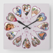 Einmal in einer Zeit von 12 Herz geformte Fotos ro Quadratische Wanduhr (Vorderseite)