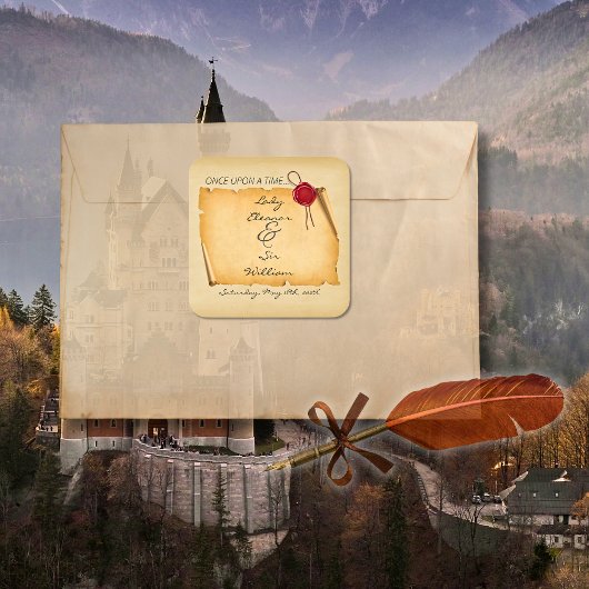 Einmal mittelalterliches Scroll Wax Siegel Quadratischer Aufkleber