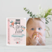 Einmal Rosa Foto am 1. Geburtstag Einladung (Stehend Vorderseite)