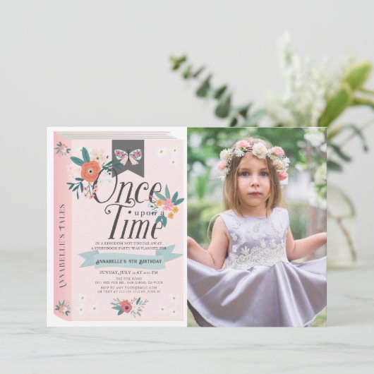 Einmal Rosa Foto am Geburtstag Einladung (Stehend Vorderseite)