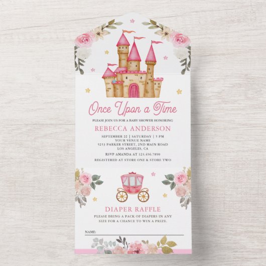 Einmal rosa Märchenschloss Kinderdusche All In One Einladung (Innen Boden)