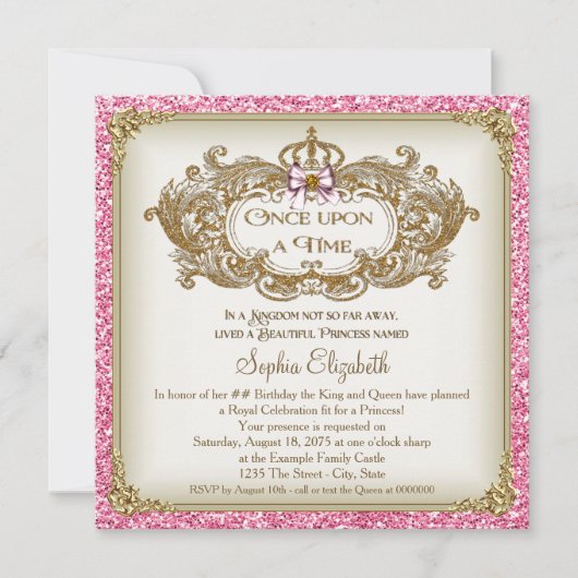 Einmal war Prinzessin Geburtstagspartei Einladung (Vorderseite)