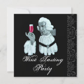 EINMALIERTER WEIN PARTY Damask, Champagner Einladung (Vorderseite)