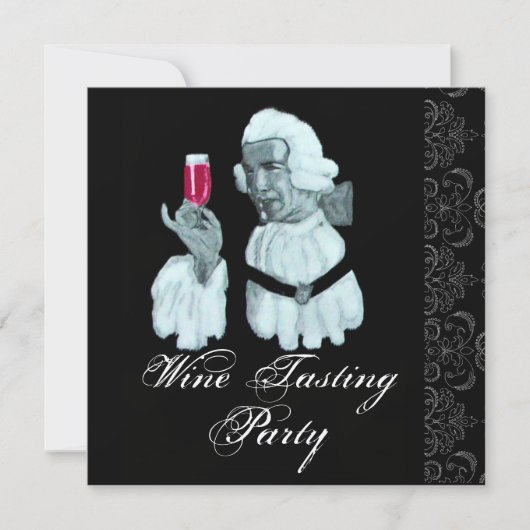 EINMALIERTER WEIN PARTY Damask, Champagner Einladung (Vorderseite)