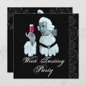 EINMALIERTER WEIN PARTY Damask, Champagner Einladung (Vorne/Hinten)