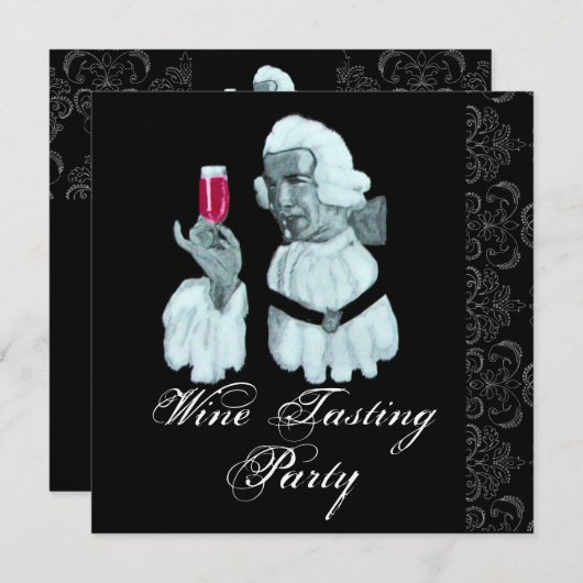 EINMALIERTER WEIN PARTY Damask, Champagner Einladung (Vorne/Hinten)