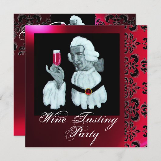 EINMALIERTER WEIN PARTY Damask, Champagner Einladung (Vorne/Hinten)