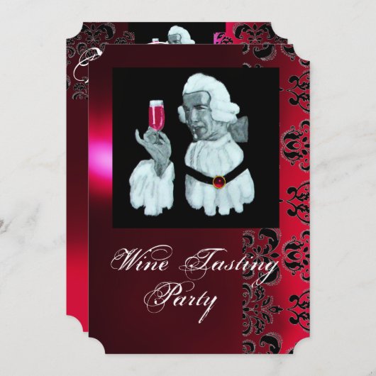 EINMALIERTER WEIN PARTY Damask, Champagner Einladung (Vorne/Hinten)