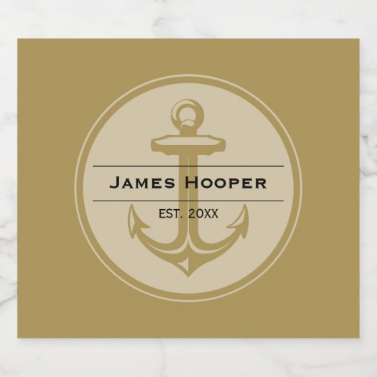 Einmalige Anchor with name and date Nautical Ohrs Schaumweinetikett (Einzelnes Label)