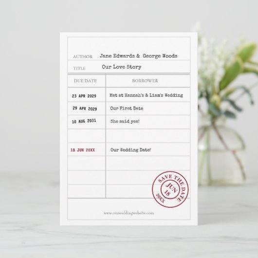 Einmalige Bibliothekskarte Save the Date (Stehend Vorderseite)