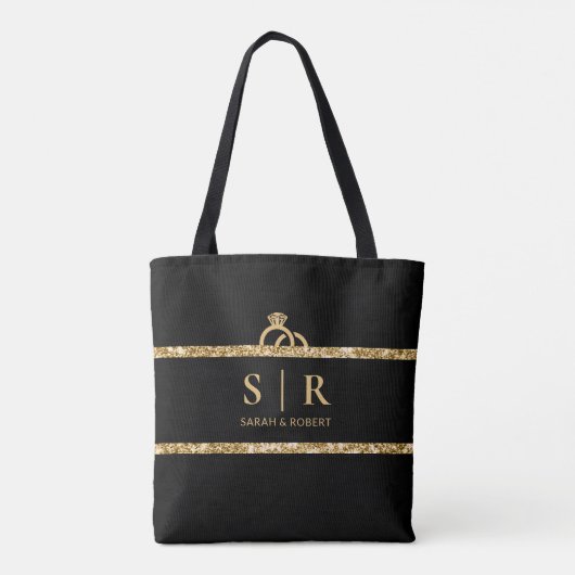 Einmalige Hochzeit des Black & Gold Glitzer Monogr Tasche (Rückseite)