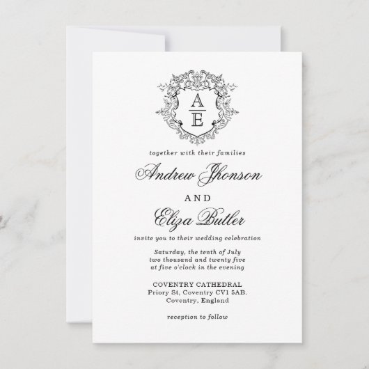 Einmalige Hochzeit des Schwarz-Weiß-Wappen Einladung (Vorderseite)