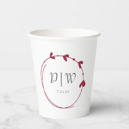 Einmalige Hochzeit des Wine Red Heart Wreath Monog Pappbecher