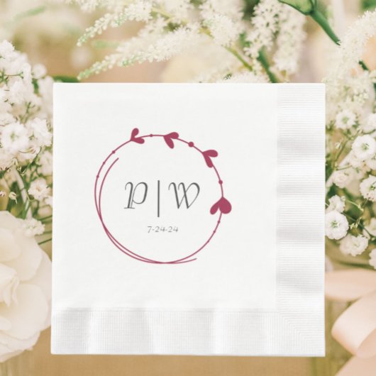 Einmalige Hochzeit des Wine Red Heart Wreath Monog Serviette