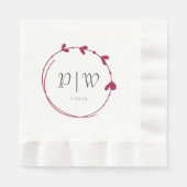 Einmalige Hochzeit des Wine Red Heart Wreath Monog Serviette (Vorderseite)