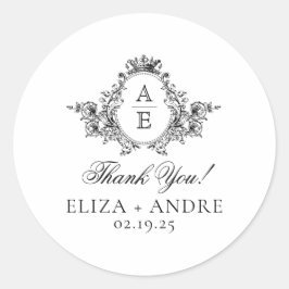 Einmalige Hochzeit mit elegantem, schwarzem und we Runder Aufkleber