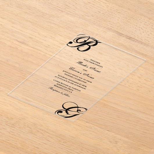 Einmalige Hochzeit mit Schwarzweiß-Script Acryleinladungen (Ablage )
