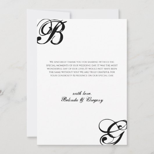 Einmalige Hochzeit mit Schwarzweiß-Script Dankeskarte (Vorderseite)