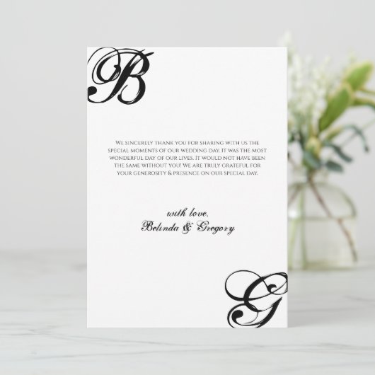 Einmalige Hochzeit mit Schwarzweiß-Script Dankeskarte (Stehend Vorderseite)